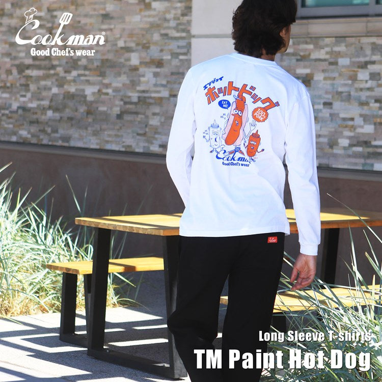 Cookman Long Sleeve T-shirts - TM Paint Hot Dog : White