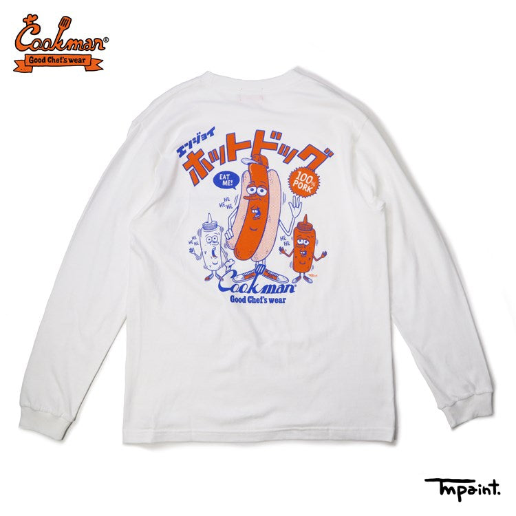 Cookman Long Sleeve T-shirts - TM Paint Hot Dog : White