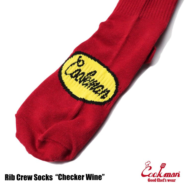 Cookman Rib Crew Socks - Checker : Wine