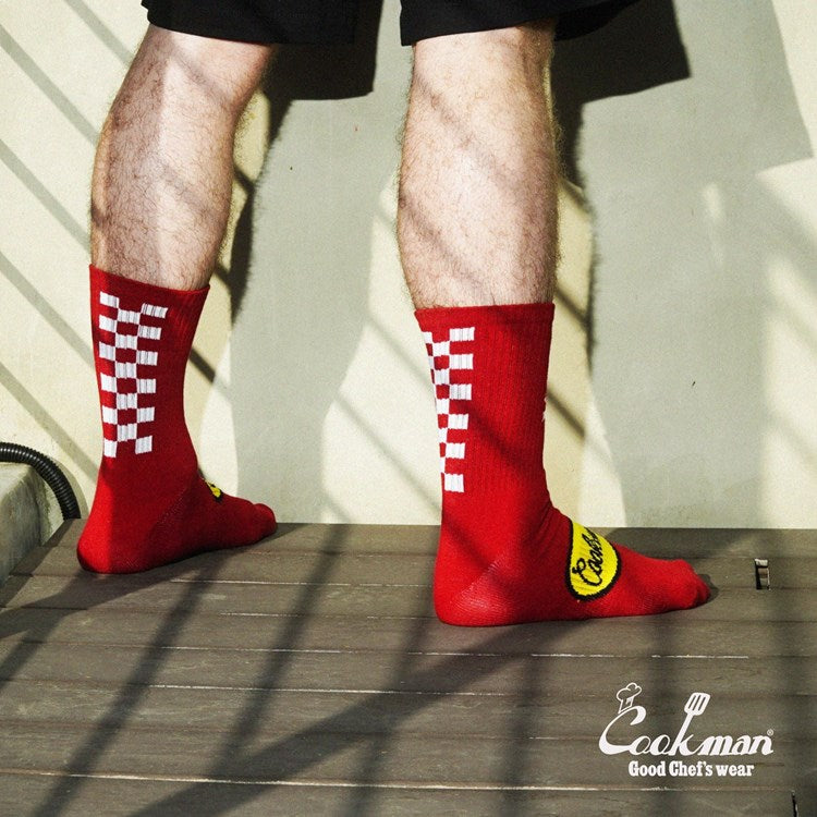 Cookman Rib Crew Socks - Checker : Wine