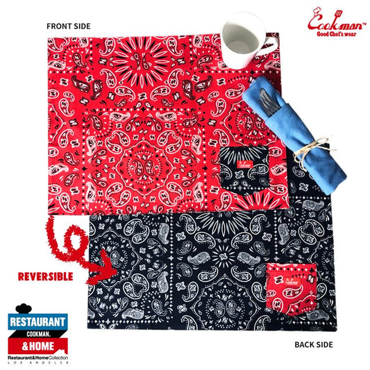 Cookman Pocket Placemat (Reversible) - Paisley Red & Black